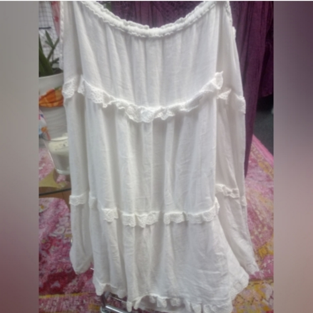 RAILS " Carlyn " White Mini Dress Tie Straps Ruffle Tiered Dress LARGE - Picture 11 of 16